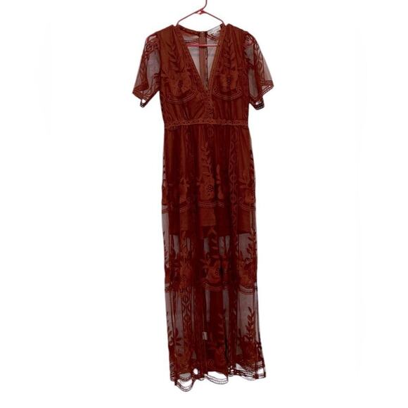 Red Lace Beach Dress Women’s | Boho Loose Fit Long Dress | Vacation Holiday - Picture 1 of 3